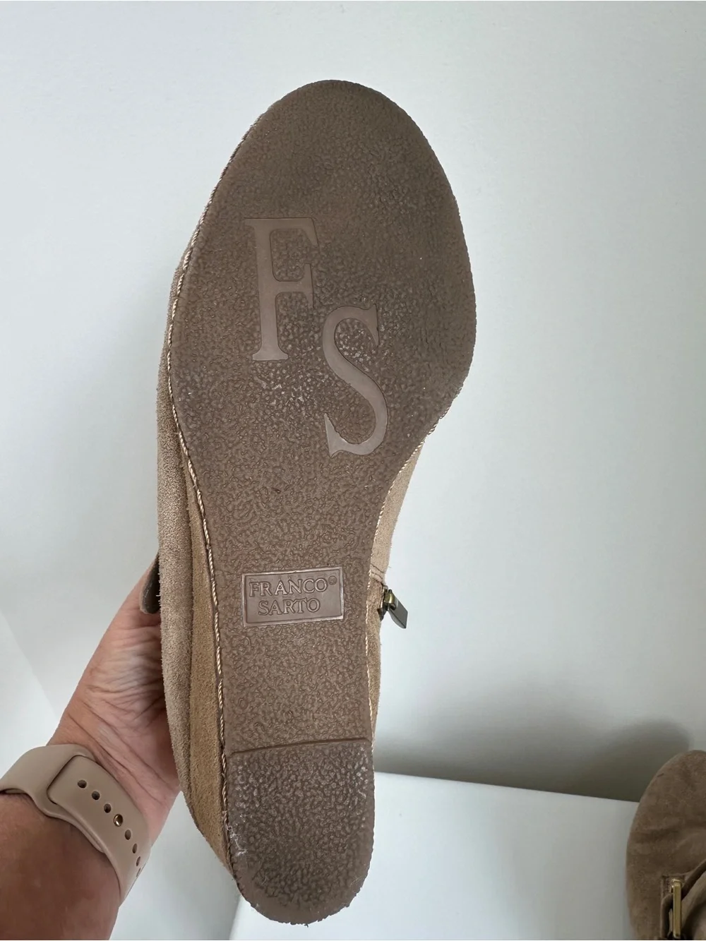 Franco Sarto Amerosa Buckle Wedge Bootie Tan Suede Size 9